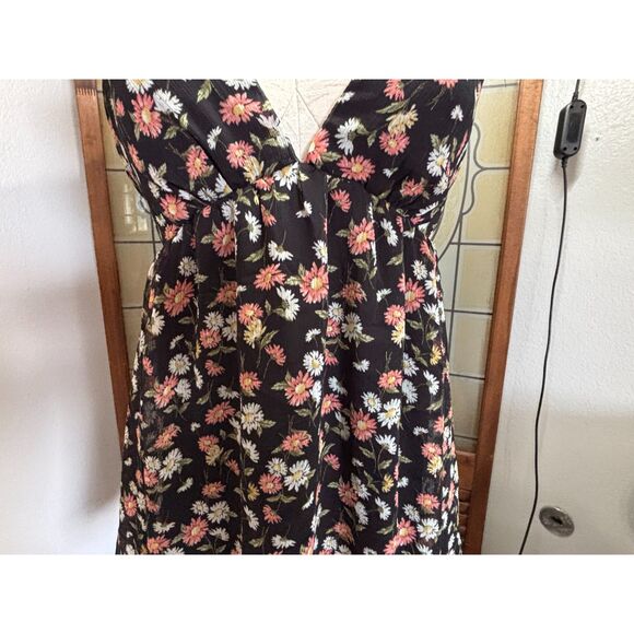 RSQ Black Floral Spaghetti Strap Tie Back Mini Y2K Coquette Boho Dress Size M - Picture 9 of 13